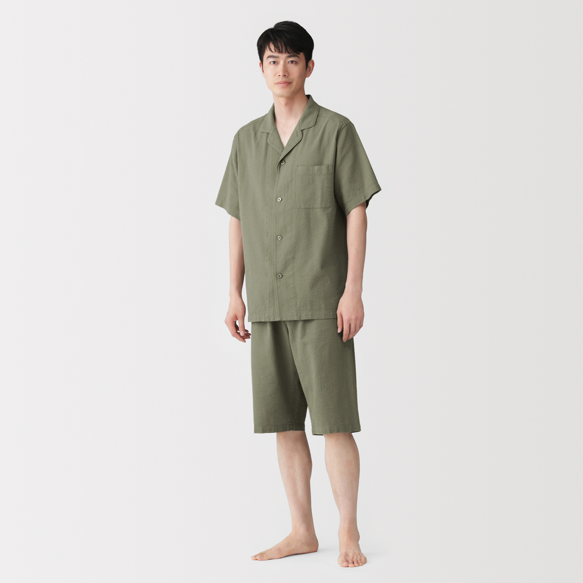 MUJI Bộ Đồ Ngủ Tay Ngắn Vải Seersucker - Nam