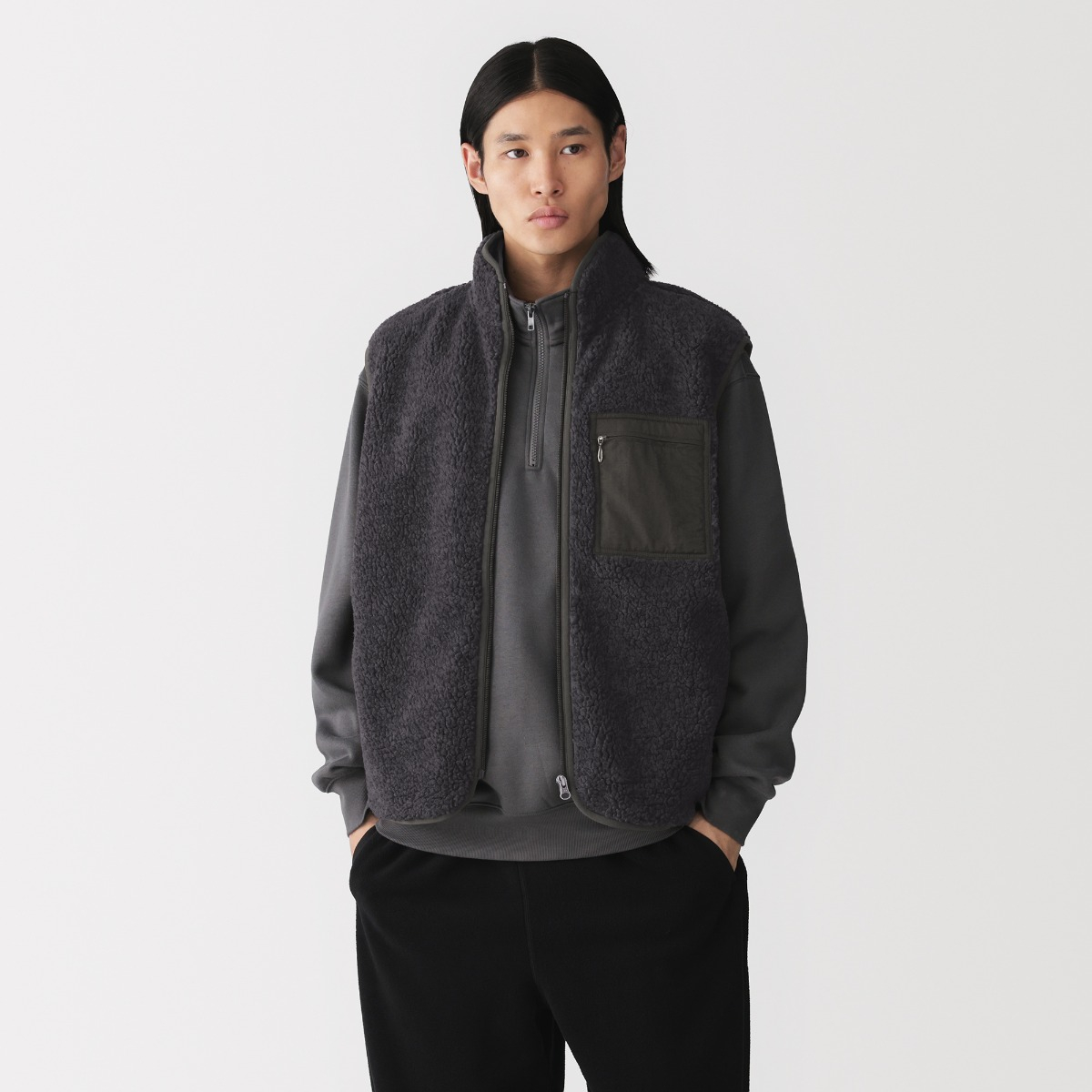 MUJI Áo Vest Nam Vải Boa Fleece