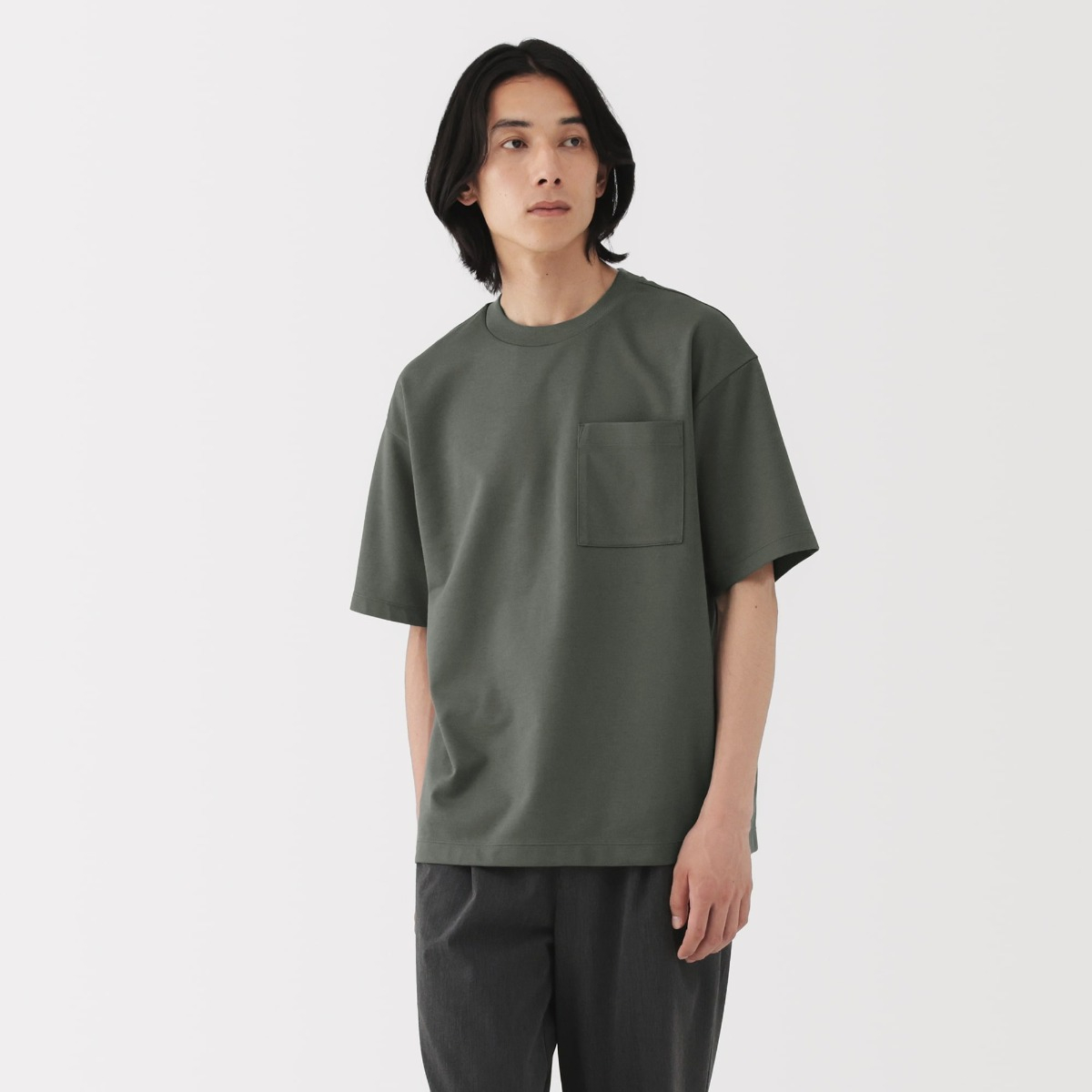 MUJI Áo Thun Nam Vải Cool Touch Dáng Rộng Tay Ngắn