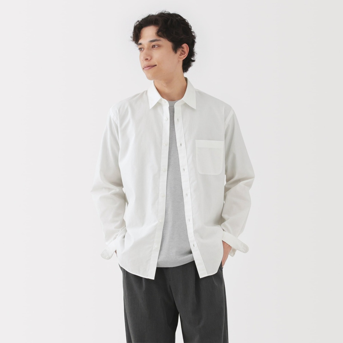 MUJI Áo Sơ Mi Nam Vải Broadcloth Tay Dài