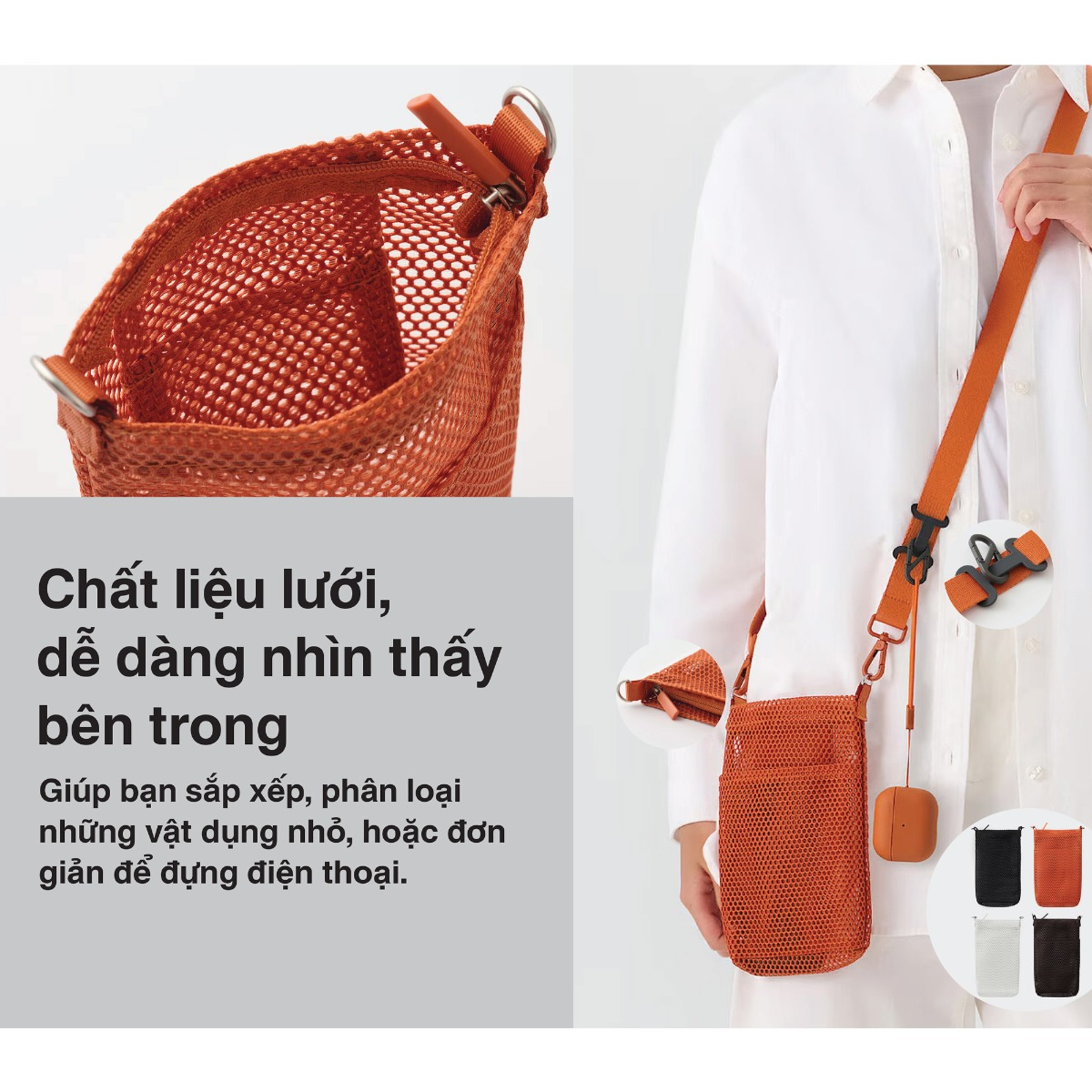 MUJI Túi Đựng Điện Thoại Dạng Lưới - Trắng Xám