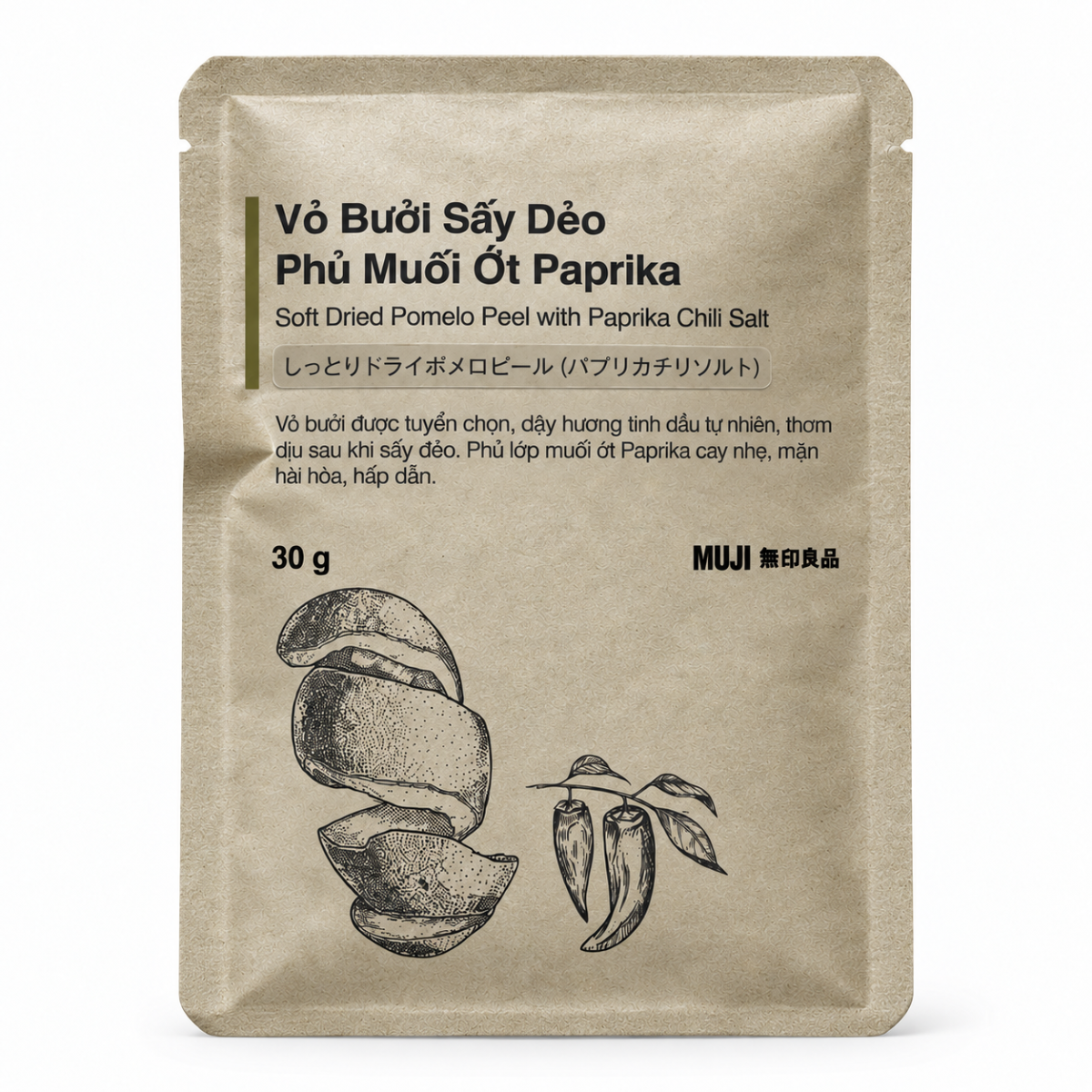 MUJI Vỏ Bưởi Sấy Dẻo Phủ Muối Ớt Paprika - 30g