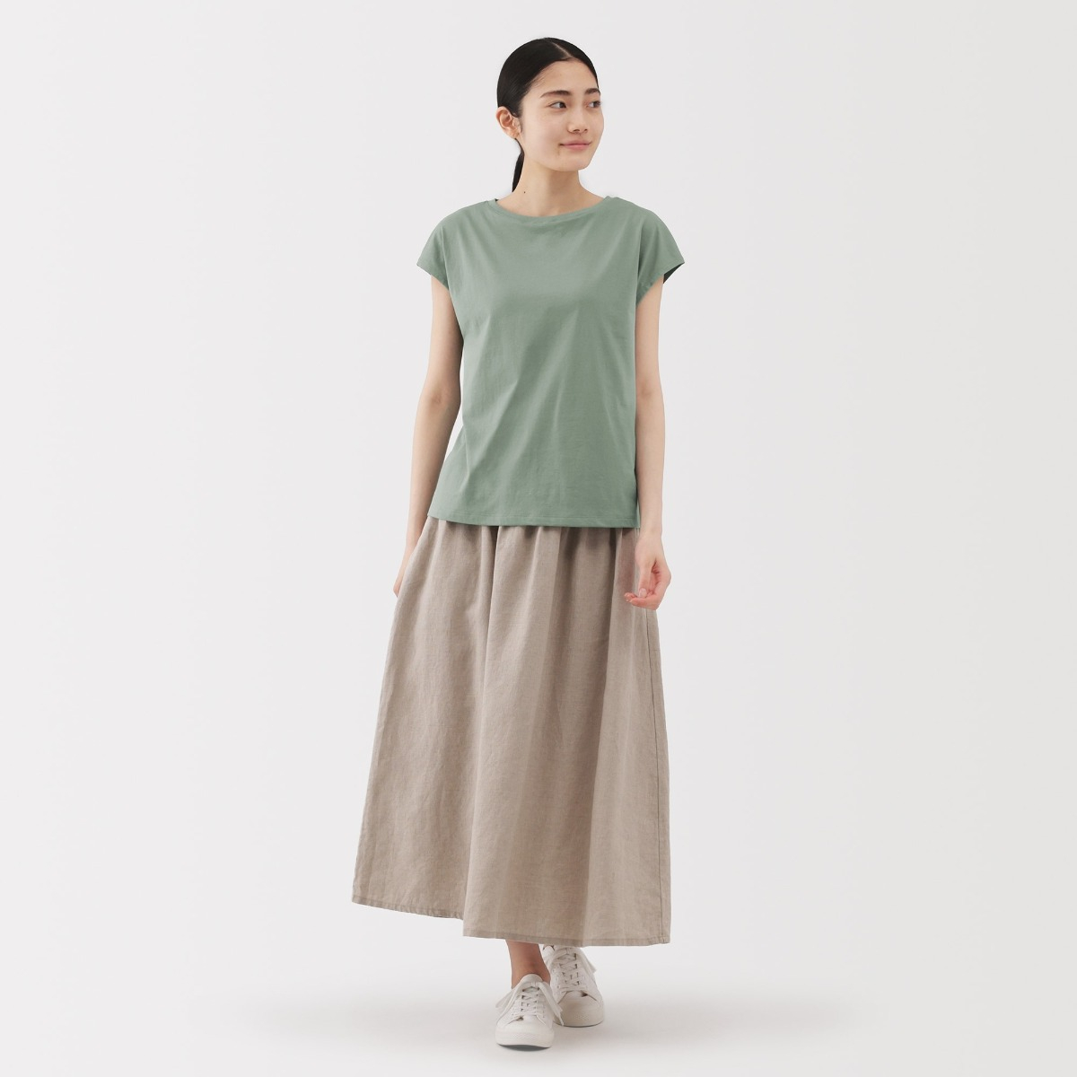 MUJI Áo Thun Tay Liền Vải Jersey