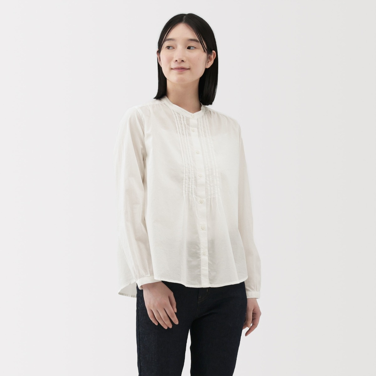 MUJI Áo Blouse Tay Dài Vải Cotton Voile