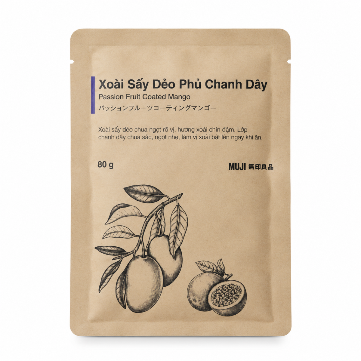 MUJI Xoài Sấy Dẻo Phủ Chanh Dây - 80g