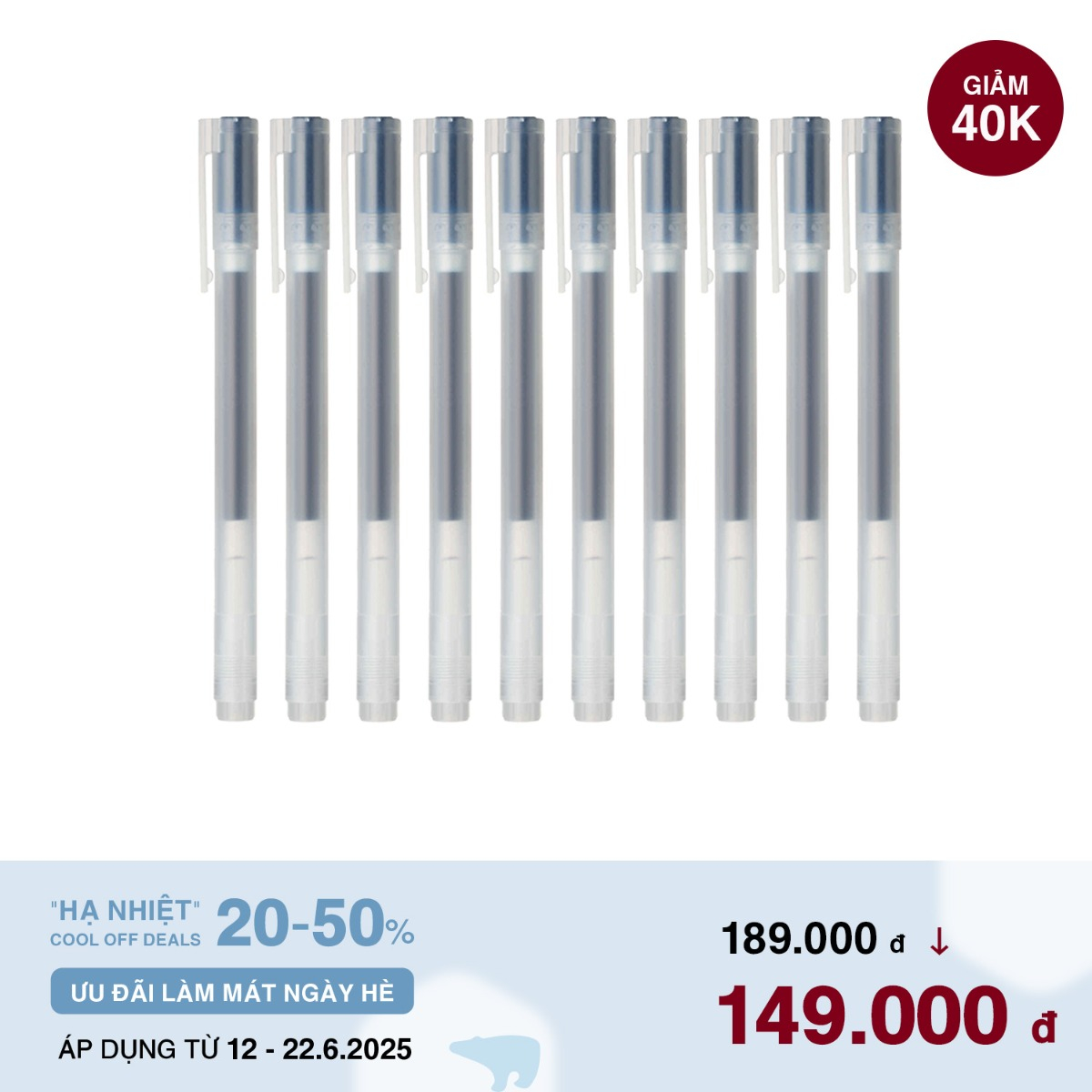 Bộ 10 Cây Bút Bi Có Nắp 0.5mm - Xanh Đen MUJI