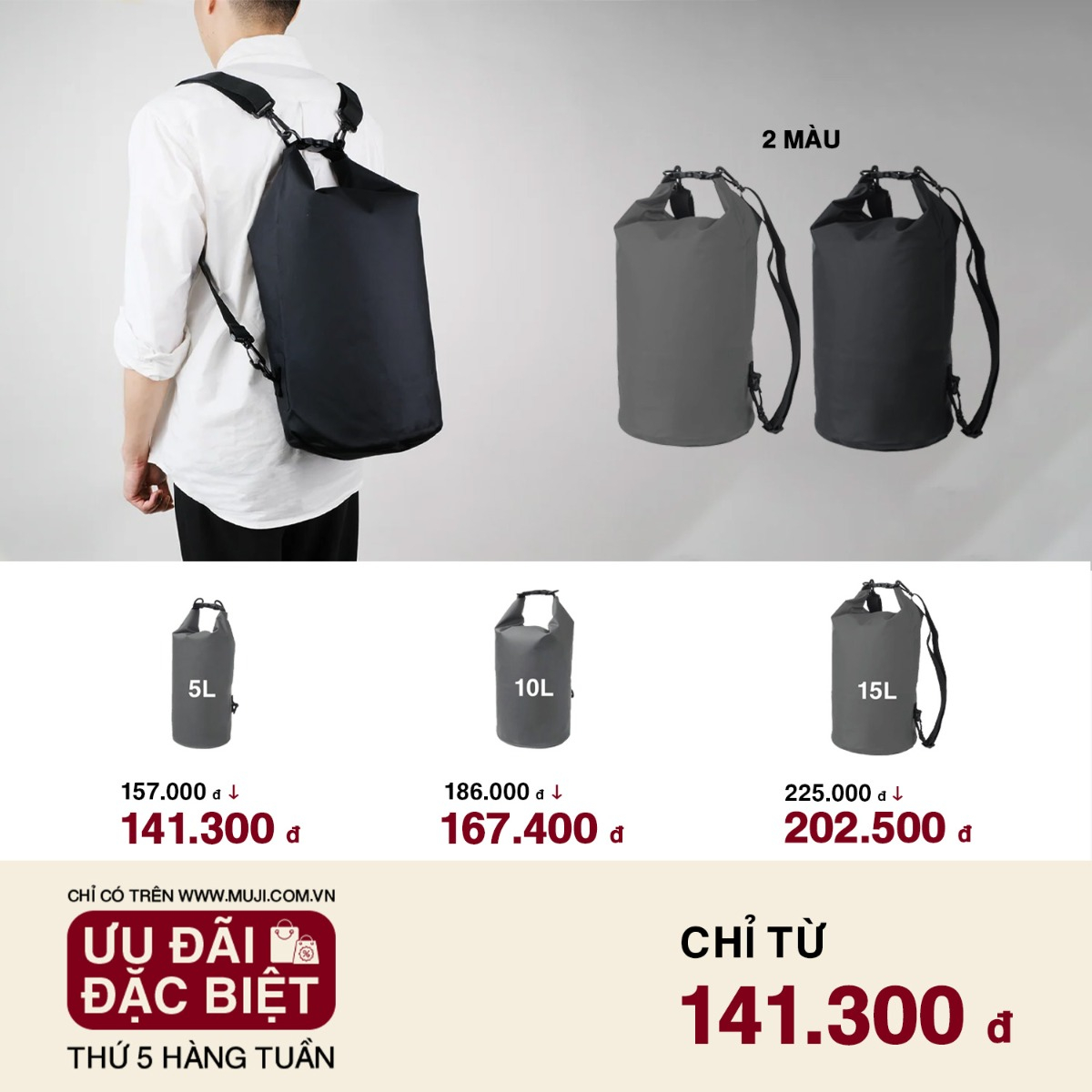 MUJI Túi Khô Chống Thấm 10L - Xám