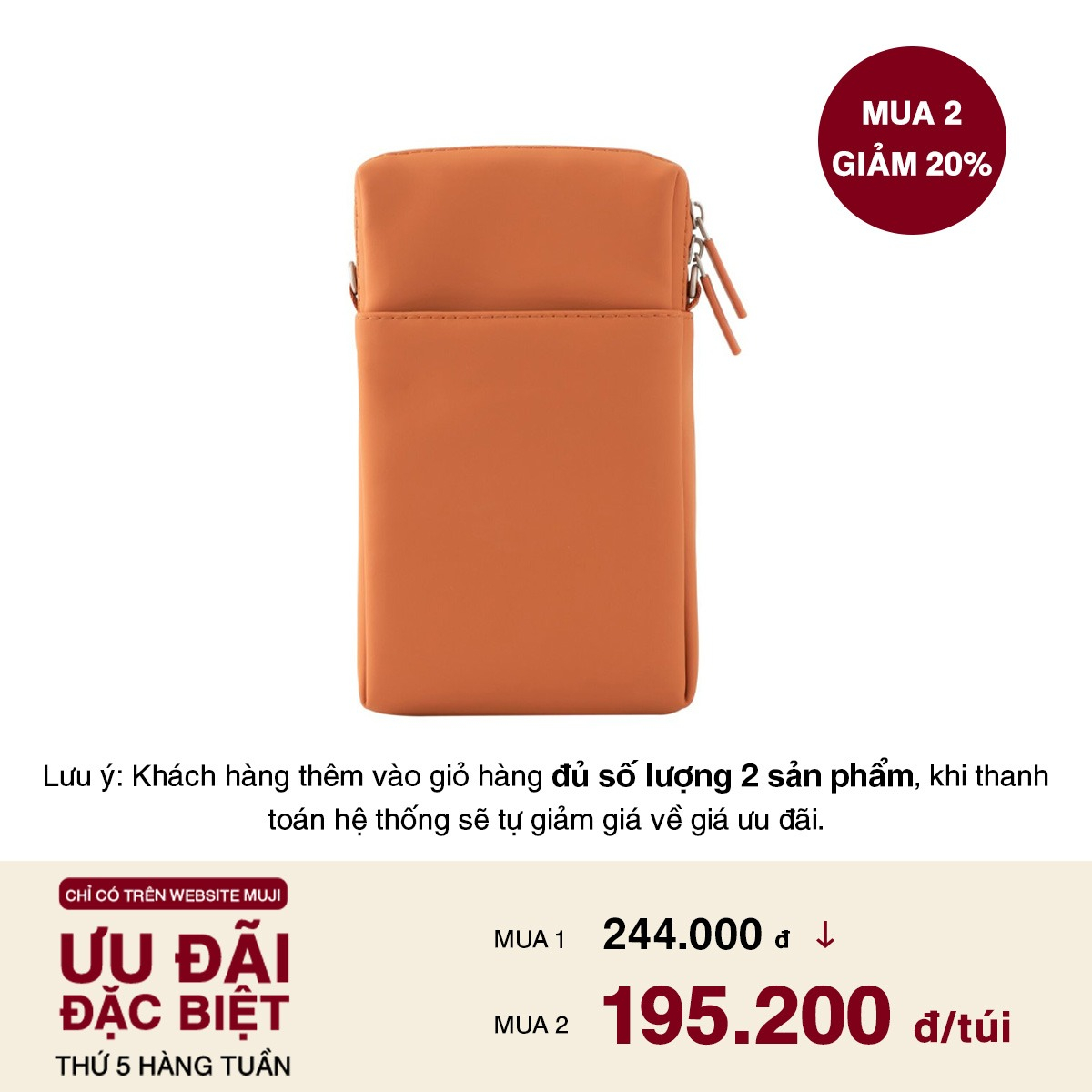 MUJI Túi Tiện Ích Đựng Phụ Kiện Hình Vuông Loại Dọc Màu Cam