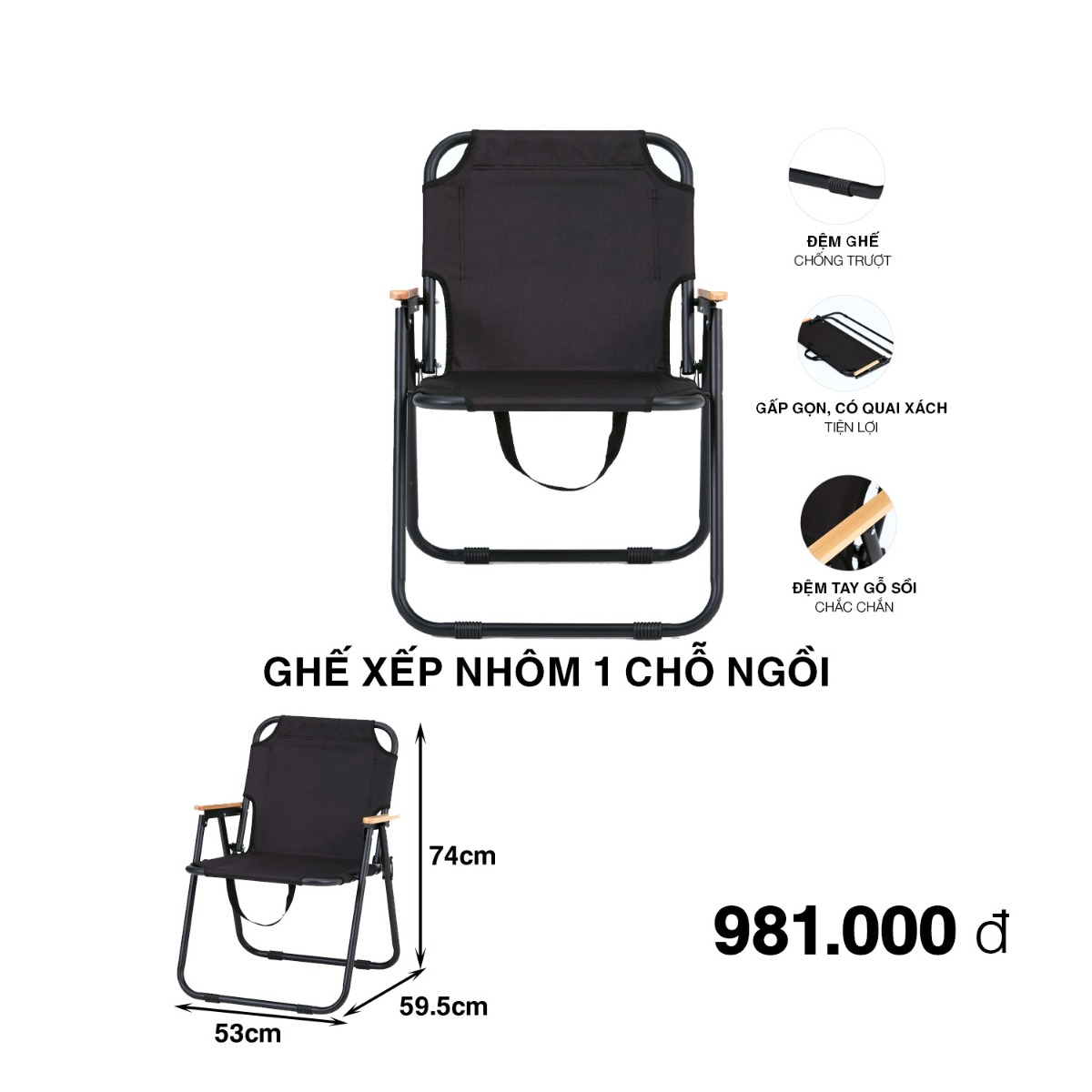 MUJI Ghế Xếp Nhôm 1 Chỗ Ngồi