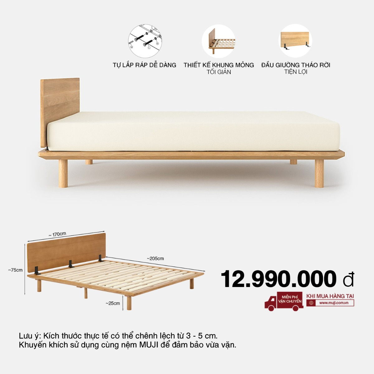 Wooden Bed Frame Queen MUJI