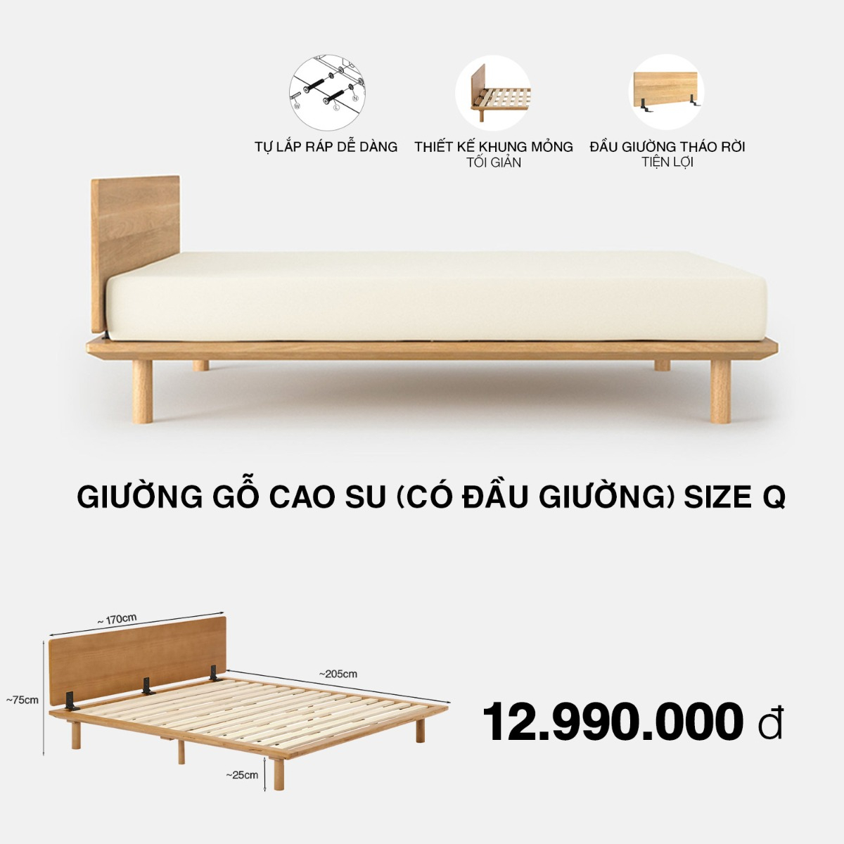 Wooden Bed Frame Queen MUJI
