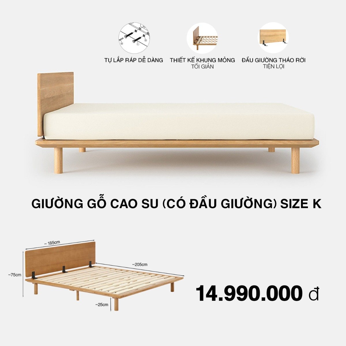 Wooden Bed Frame King MUJI