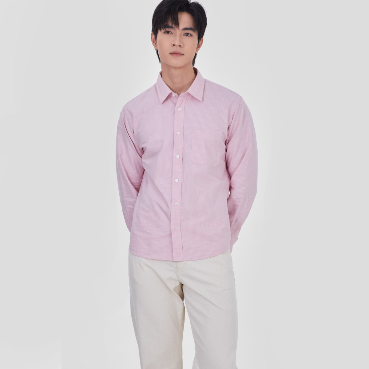 MUJI Áo Sơ Mi Oxford Nam Tay Dài Dáng Gọn (sọc)