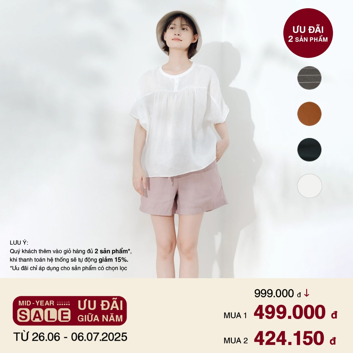 Áo Kiểu Nữ Tay Ngắn Vải Linen