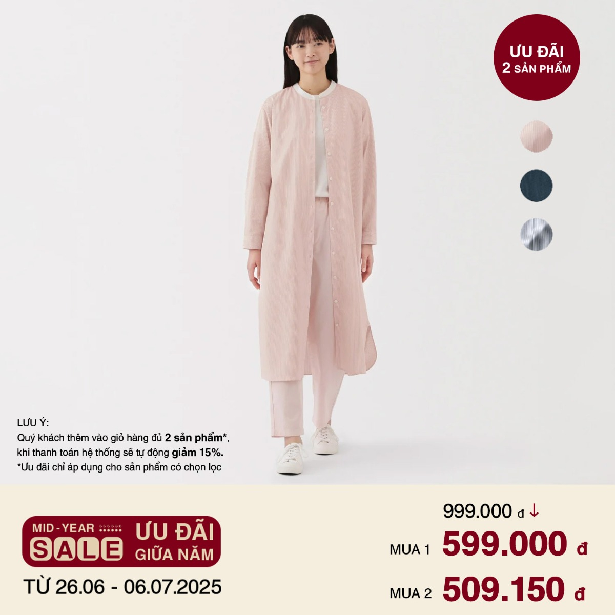 Đầm Cổ Đứng Tay Dài Nữ MUJI