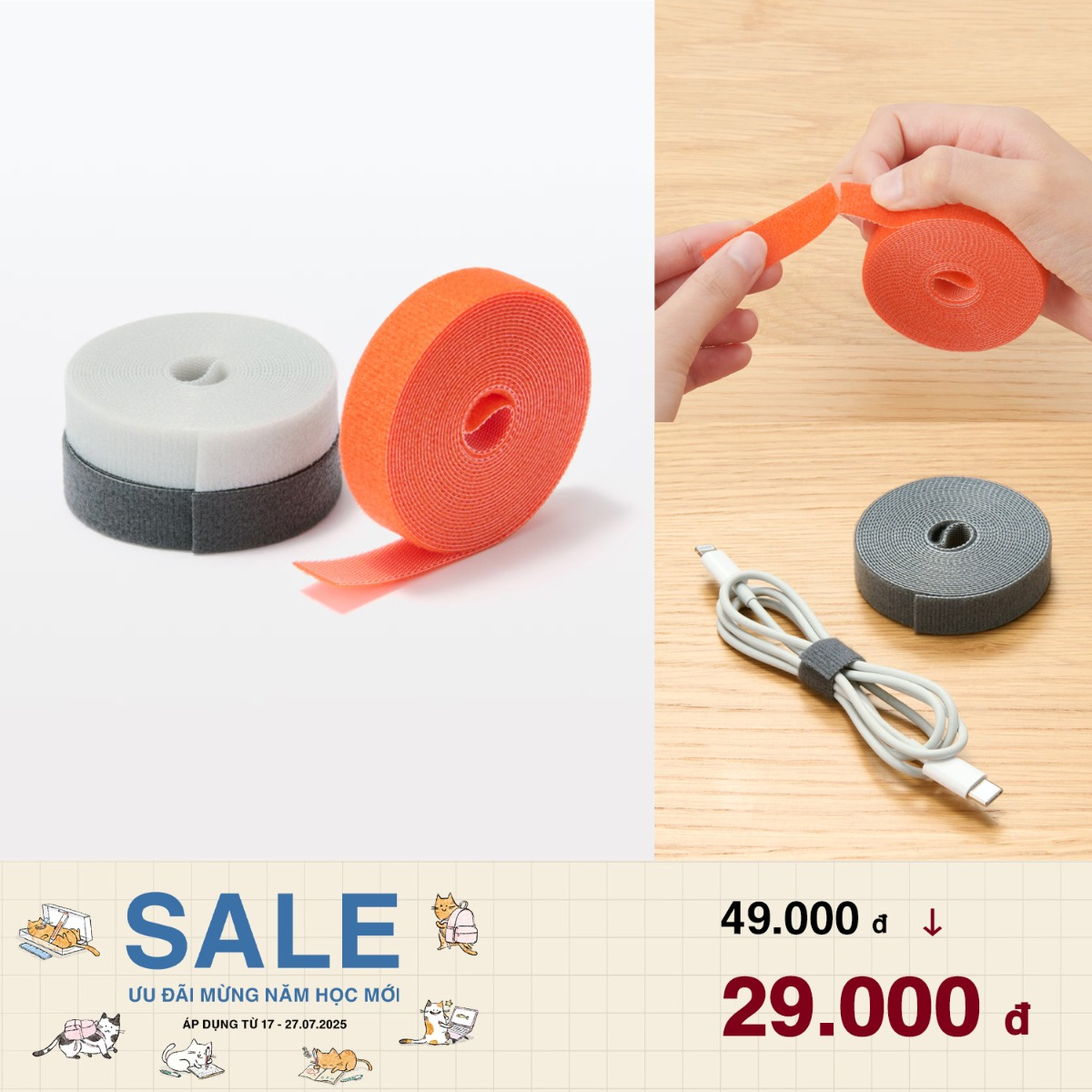 Băng Gai Dính Đục Lỗ W15 - Xám Đậm
