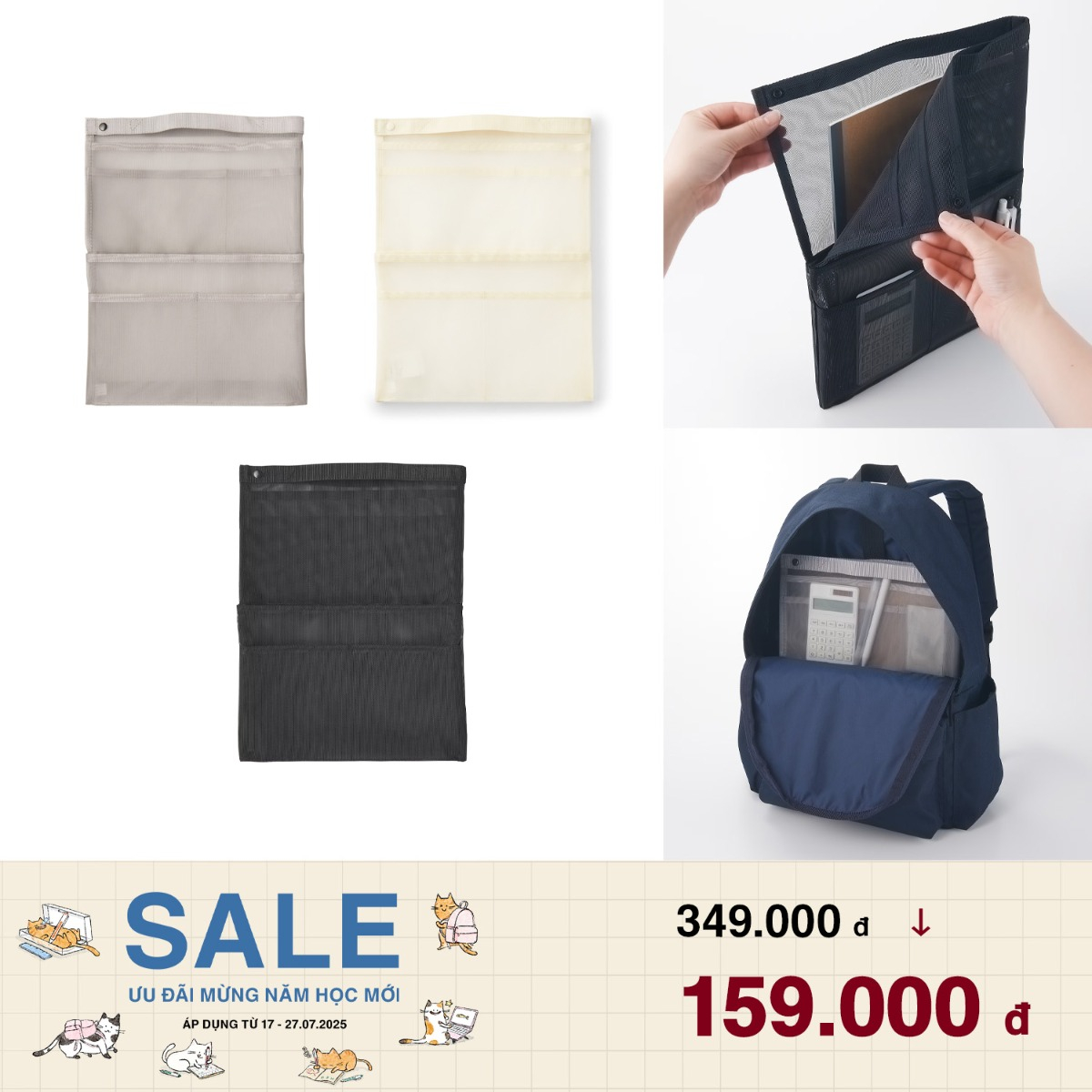 Túi Vải Nylon Lưới A4 - Đen