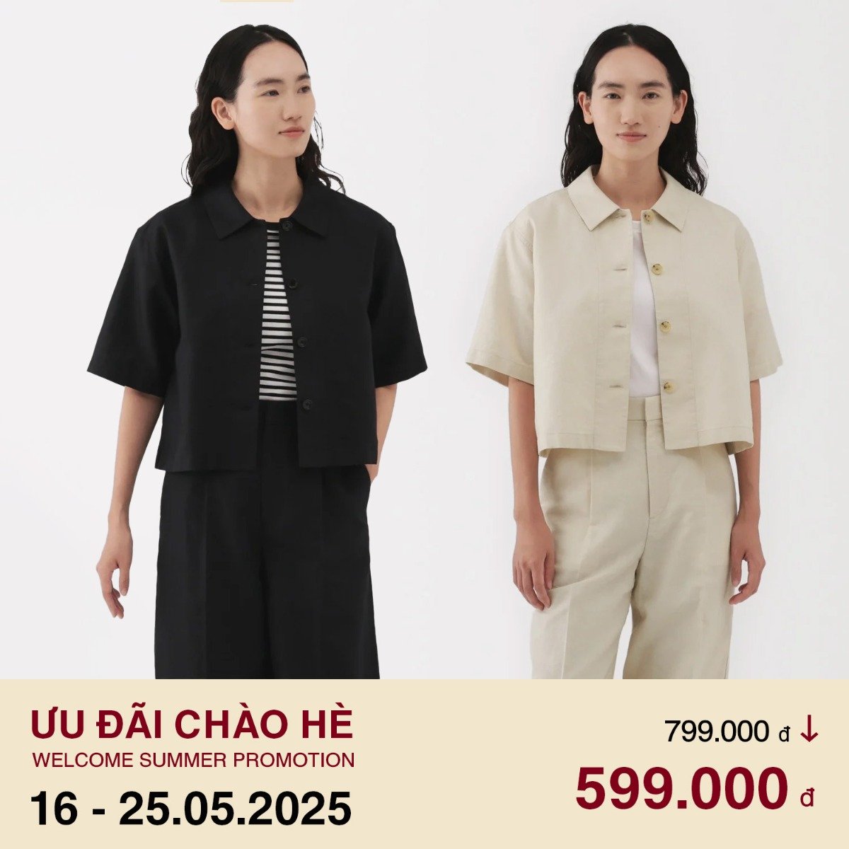 MUJI Áo Sơ Mi Tay Ngắn Vải Twill Pha Linen