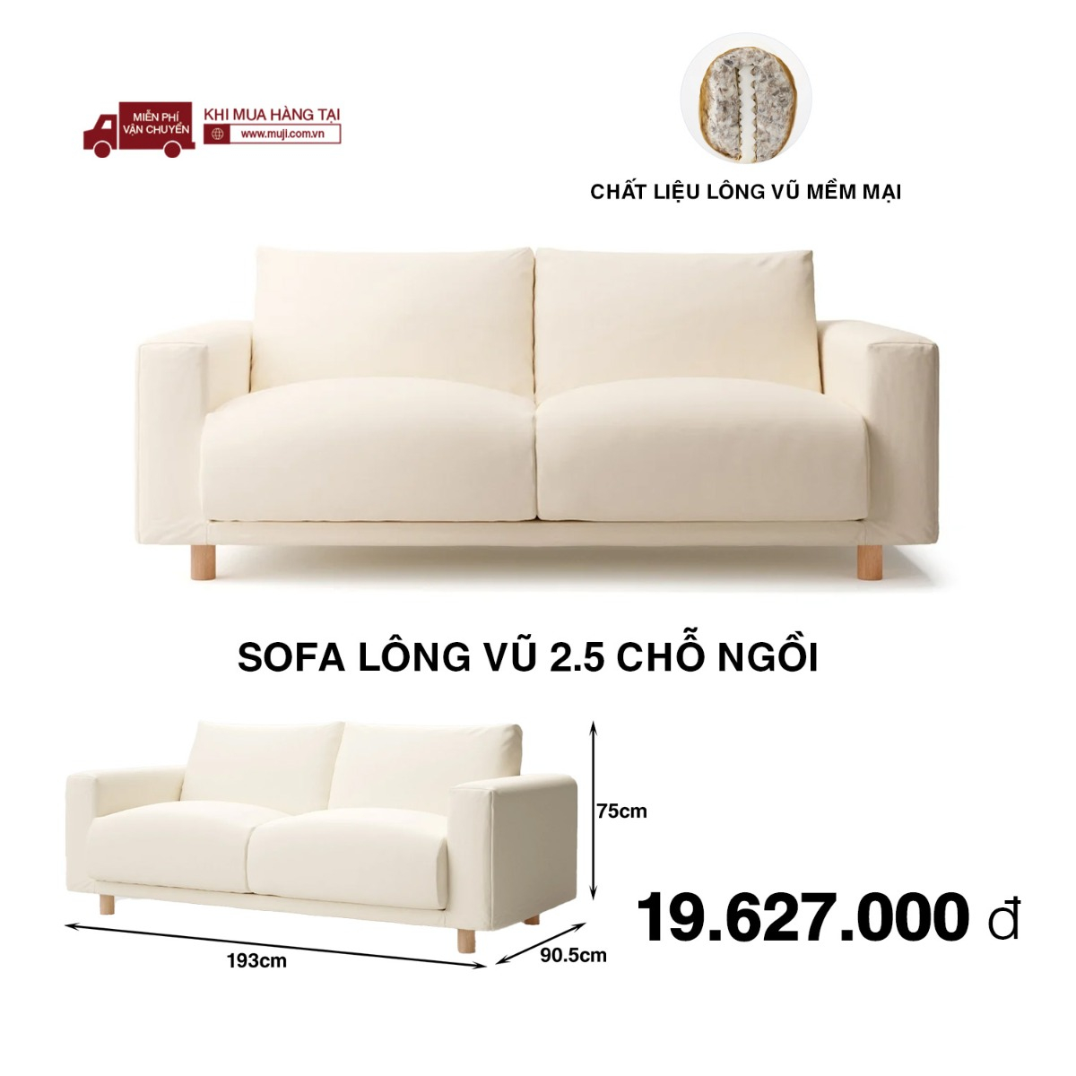 Sofa Lông Vũ 2,5 Chỗ Ngồi MUJI
