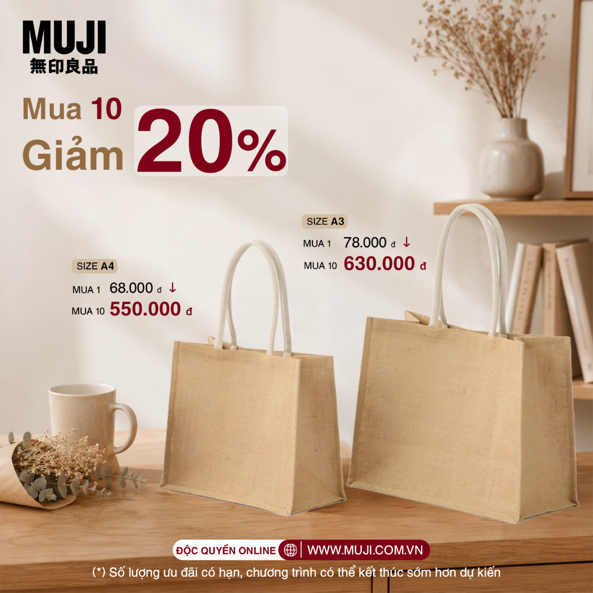 MUJI Túi My Bag A4 Vải Sợi Đay - Tự Nhiên