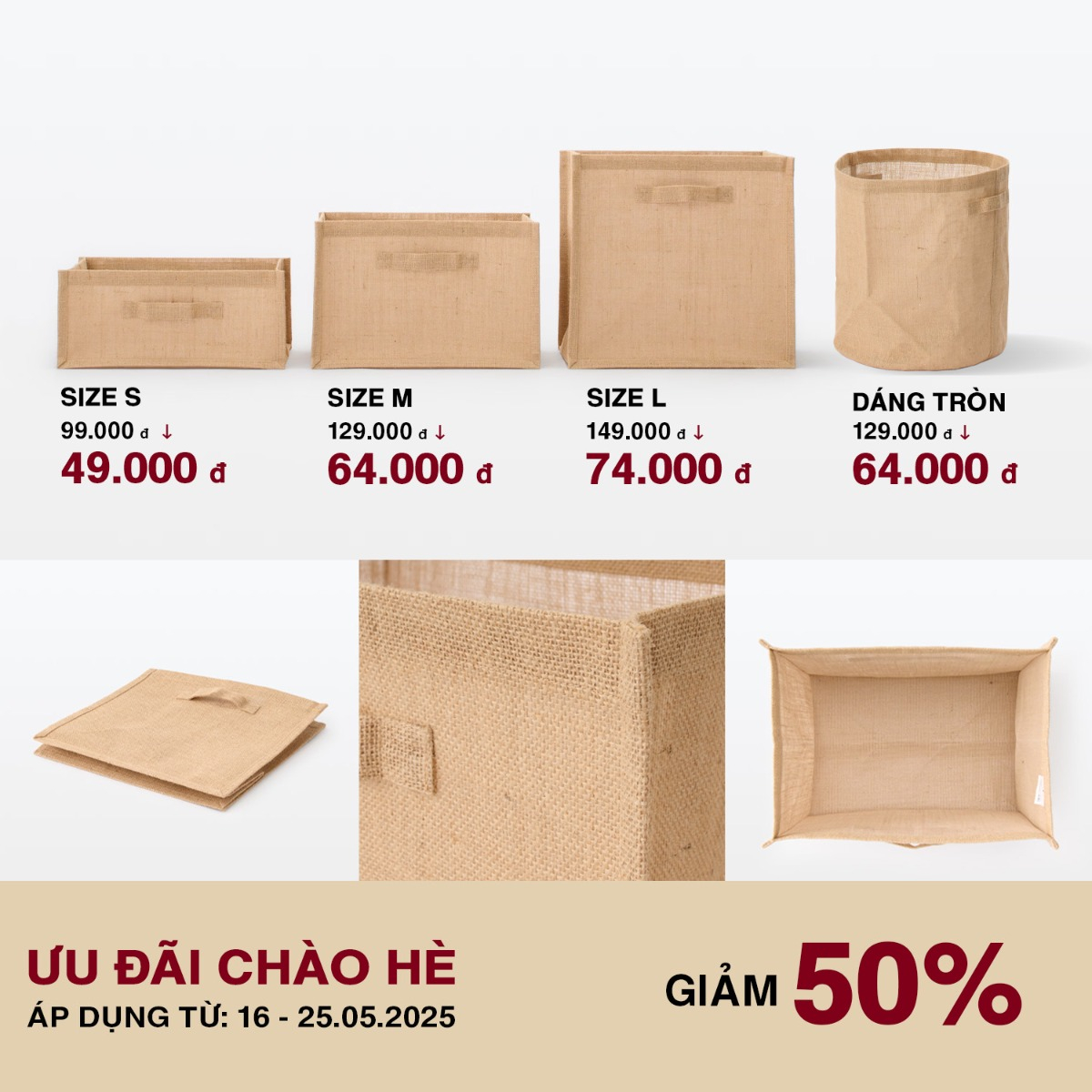 MUJI Túi Sợi Đay Dáng Chữ Nhật - Size L