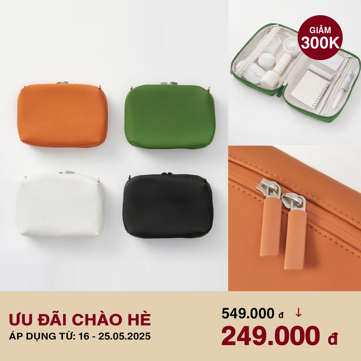 MUJI Túi Tiện Ích Đựng Phụ Kiện Vuông Loại Dày Màu Xanh Rêu L