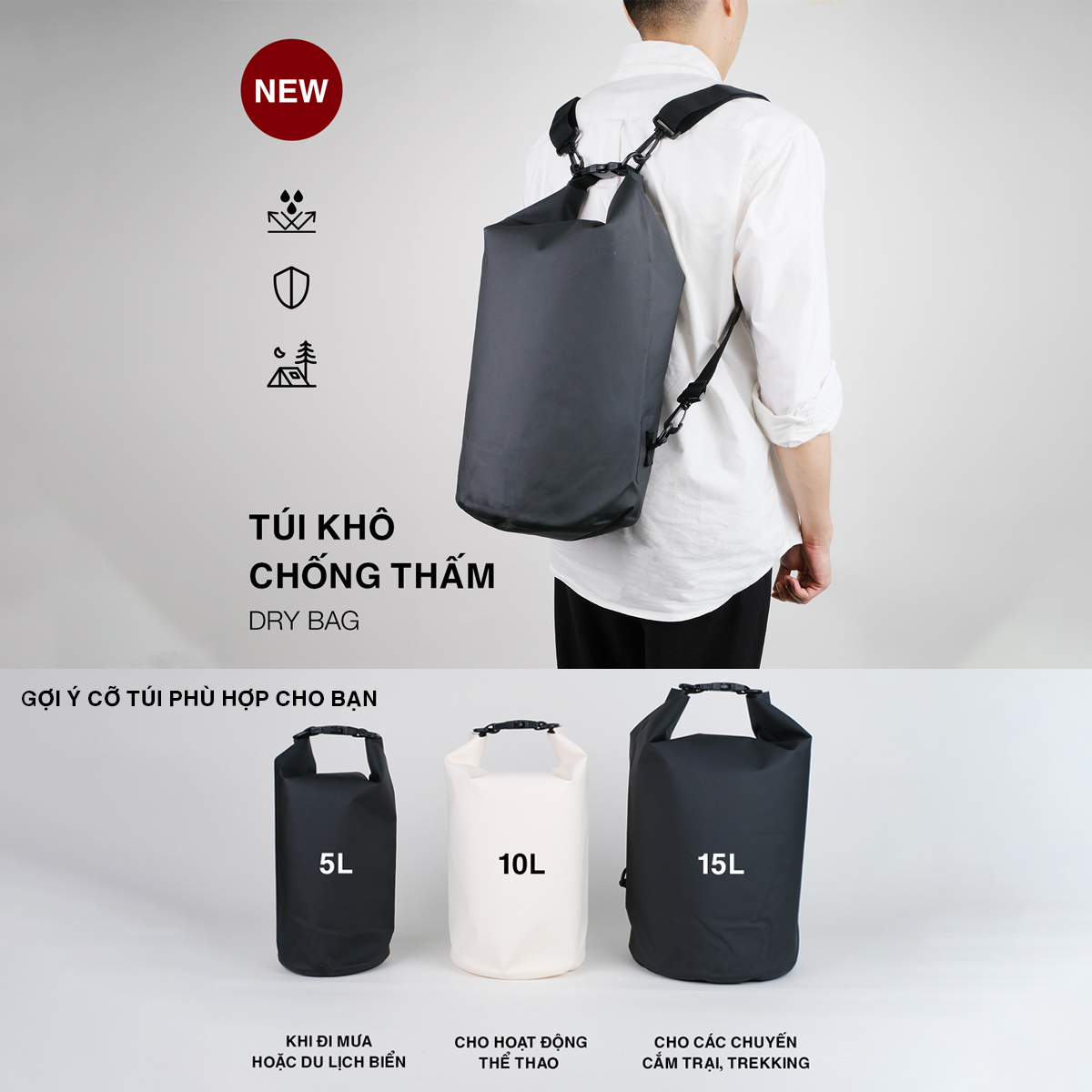 Túi Khô Chống Thấm 5L - Xám Nhạt