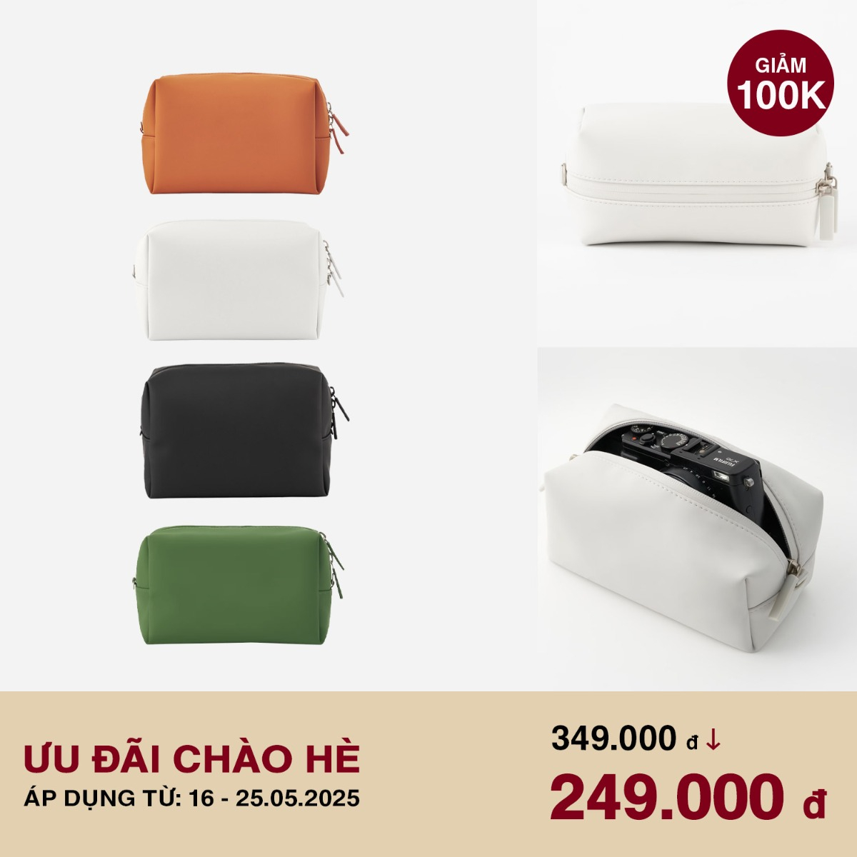 MUJI Túi Tiện Ích Đựng Phụ Kiện Vuông Loại Dày Màu Xanh Rêu M
