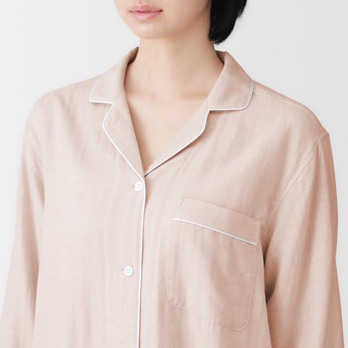 MUJI W'S Side Seamless Double Gauze L/Slv Pajamas
