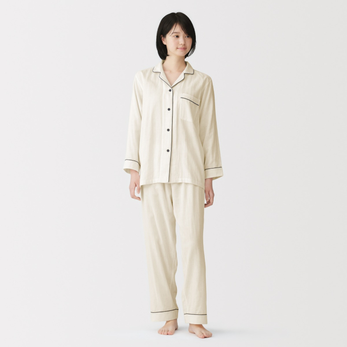 MUJI W'S Side Seamless Double Gauze L/Slv Pajamas