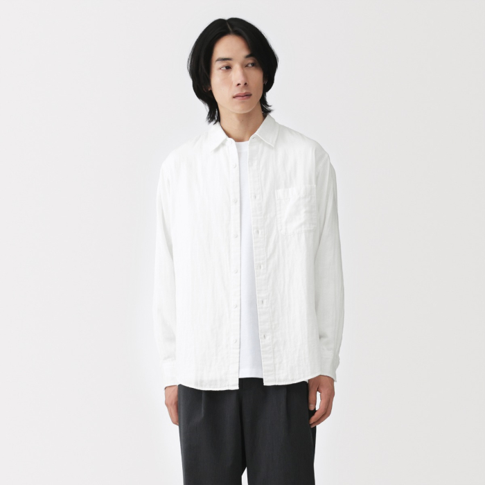 MUJI M'S Kapok Blended Double Gauze L/Slv Shirt (Os)