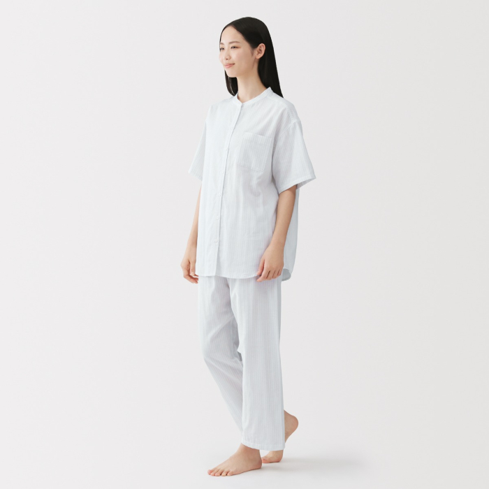 MUJI Bộ Đồ Ngủ Tay Ngắn Vải Xô Mỏng - Nữ