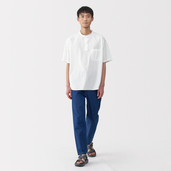 M's Cool Touch Woven Henley Neck S/slv T-shirt MUJI