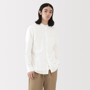 MUJI Áo Sơ Mi Nam Vải Broadcloth Cổ Trụ Tay Dài