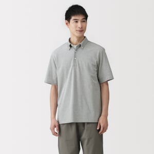MUJI M'S Cool Touch Pique Button Down S/Slv Polo Shirt