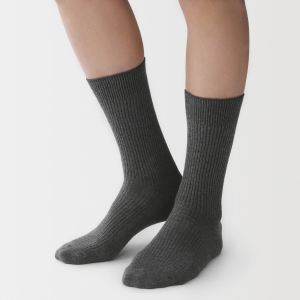 MUJI M'S Right Angle Ribbed Socks (Reclaimed Cotton)