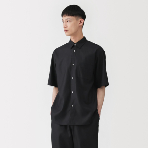 MUJI Labo Áo Sơ Mi Nam Pha Sợi Washi Dệt Dobby Tay Ngắn