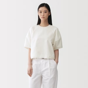 MUJI Áo Sơ Mi Nữ Pha Washi Dệt Basket Weave Tay Ngắn