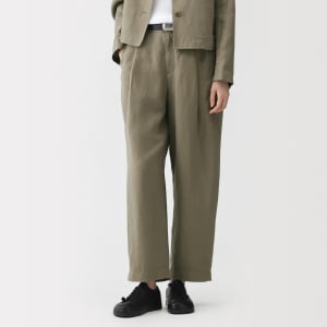 MUJI Quần Nữ Pha Linen Lyocell Ống Rộng Xếp Ly