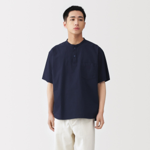 MUJI Áo Sơ Mi Nam Vải Cool Touch Dệt Cổ Henley Tay Ngắn