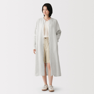 MUJI Đầm Sơ Mi Tay Dài Vải Linen