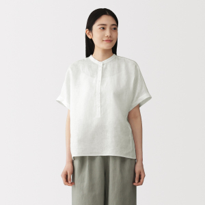 MUJI Áo Blouse Tay Ngắn Vải Linen