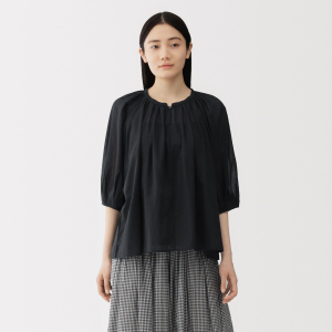MUJI Áo Blouse Tay Ngắn High Twisted