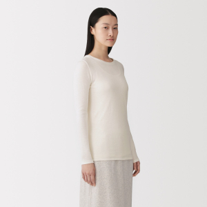 MUJI Áo Thun Nữ Vải Cotton Cashmere Cổ Tròn Tay Dài