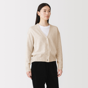 MUJI Áo Cardigan Nữ Cổ Chữ V Vải Ribbed