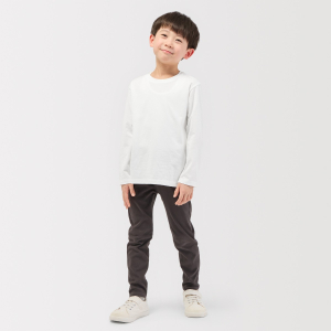 MUJI Áo Thun Cotton Cổ Tròn Trơn Tay Dài - Trẻ Em