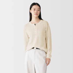 MUJI Áo Len Nữ Sợi Lama Cổ Henry Tay Dài