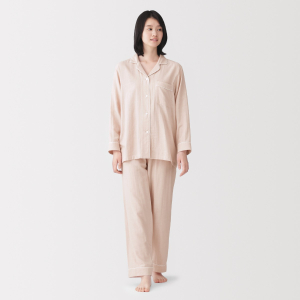 MUJI Bộ Đồ Ngủ Tay Dài Vải Double Gauze Không Đường May Bên - Nữ