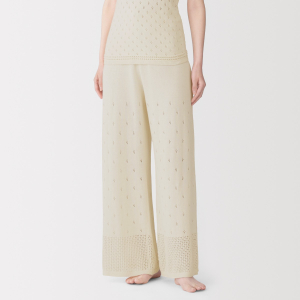 MUJI Quần Dài Mặc Nhà Cotton Openwork Dệt Kim Cho Nữ