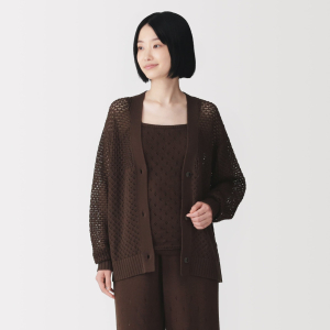 MUJI Áo Cardigan Cotton Openwork Dệt Kim Tay Dài Cho Nữ